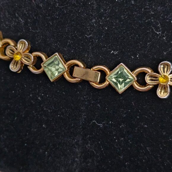 Vintage Gold Tone Floral Citrine Prasiolite Retro Link Necklace - Picture 4 of 7